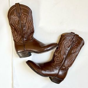 Tony Lama Cowboy Boots Brown Leather Size 9 EE Extra Wide